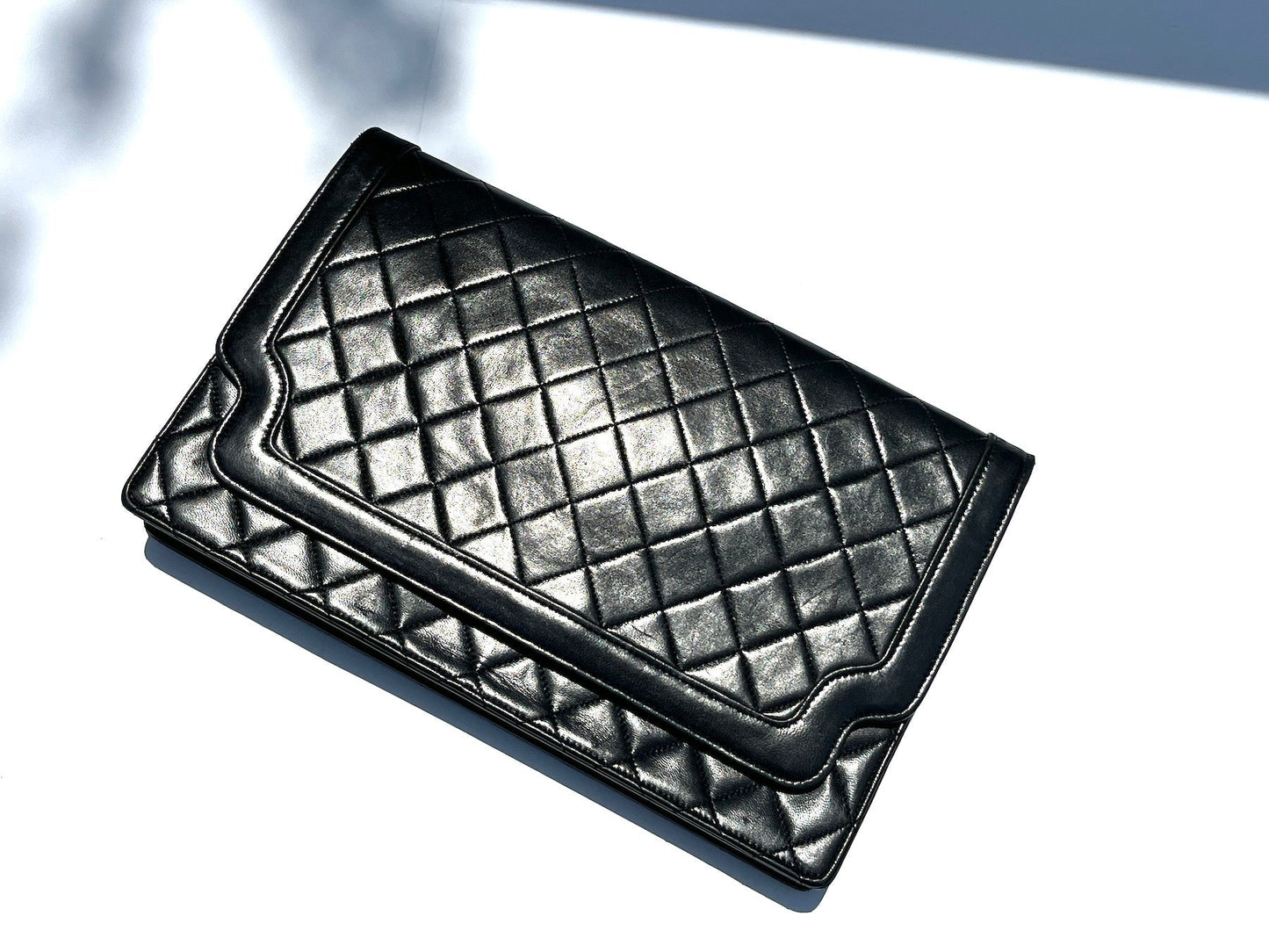 CHANEL Black Leather Quilted Flap Bag Clutch