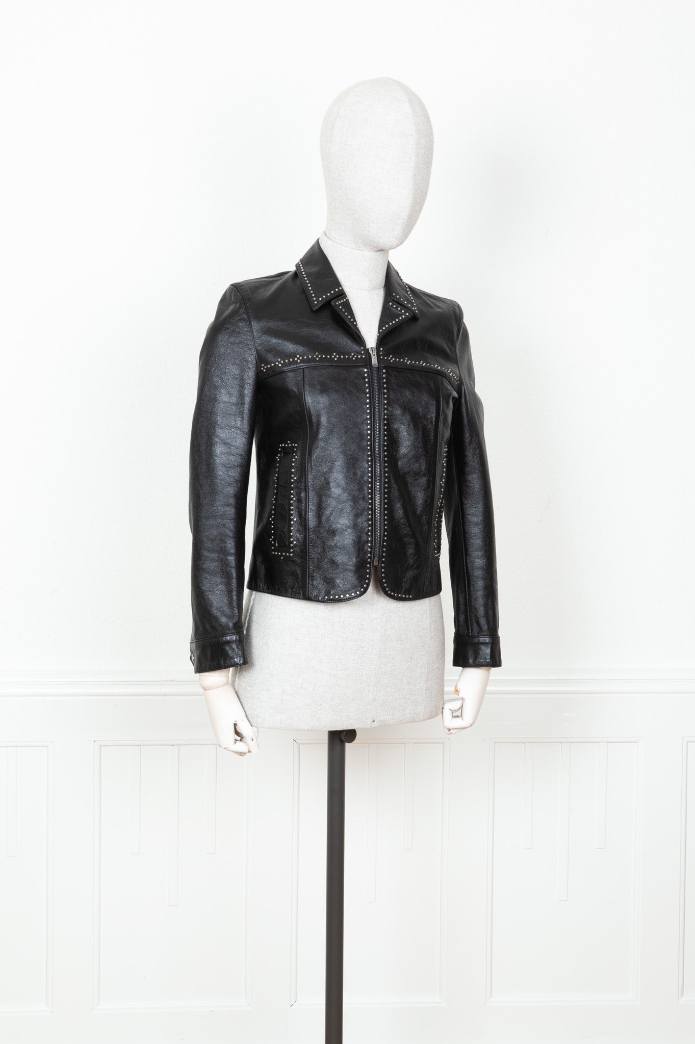 SAINT LAURENT Leather Jacket Studs Black