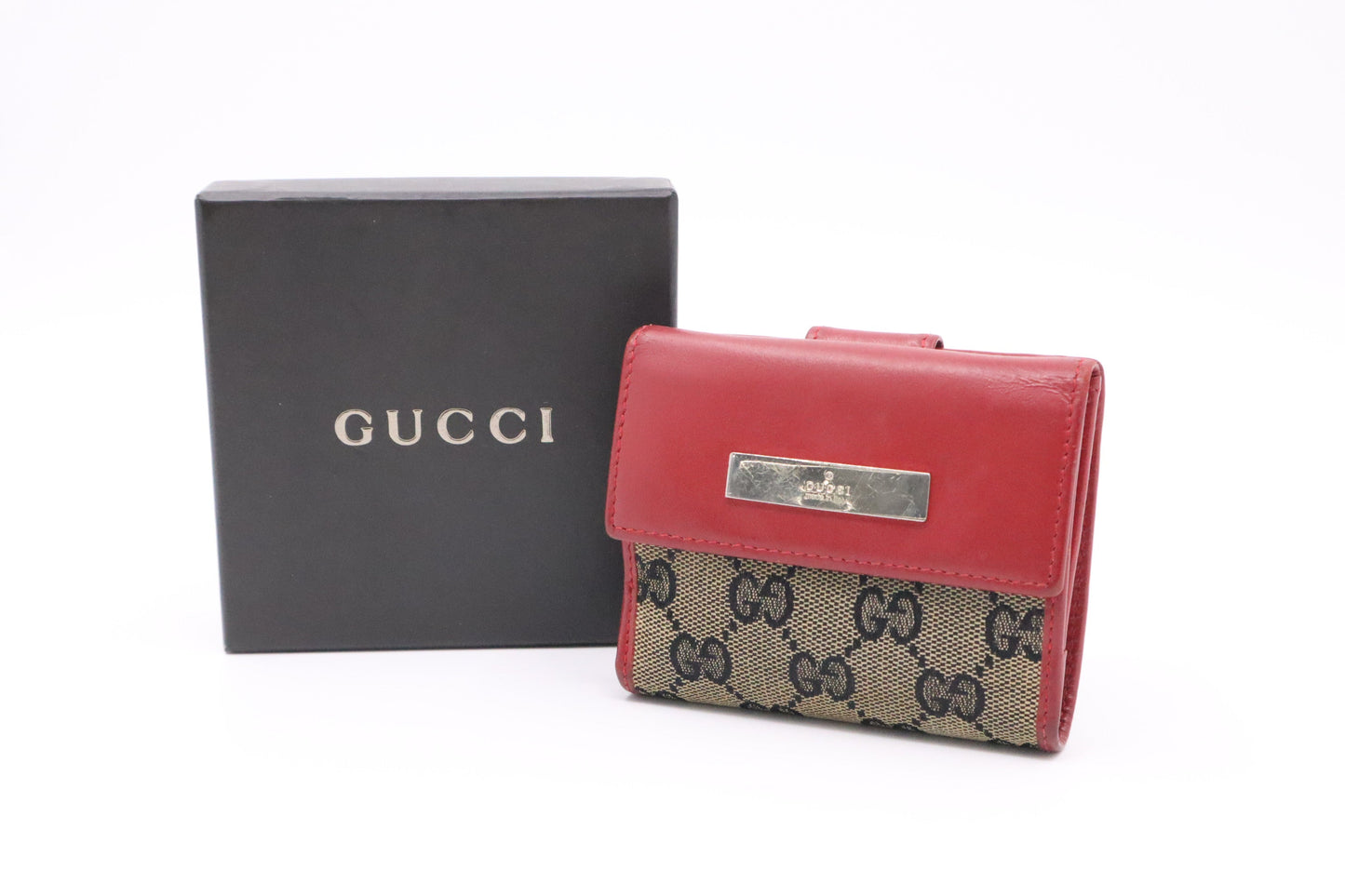 Gucci Compact Wallet in Red Leather & GG Canvas