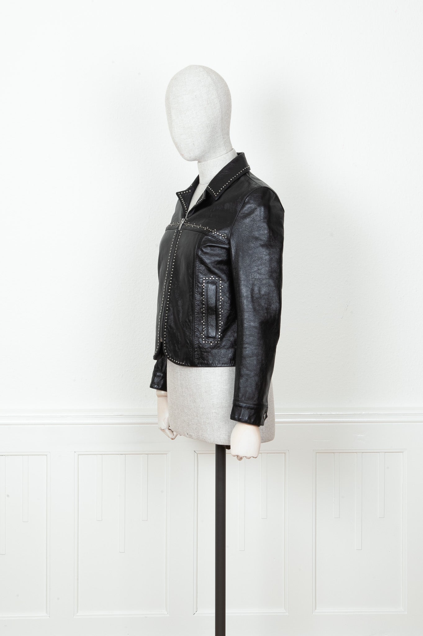 SAINT LAURENT Leather Jacket Studs Black