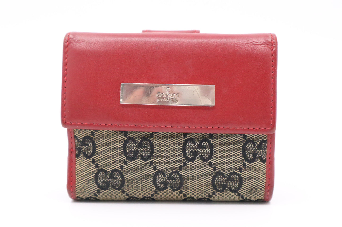 Gucci Compact Wallet in Red Leather & GG Canvas
