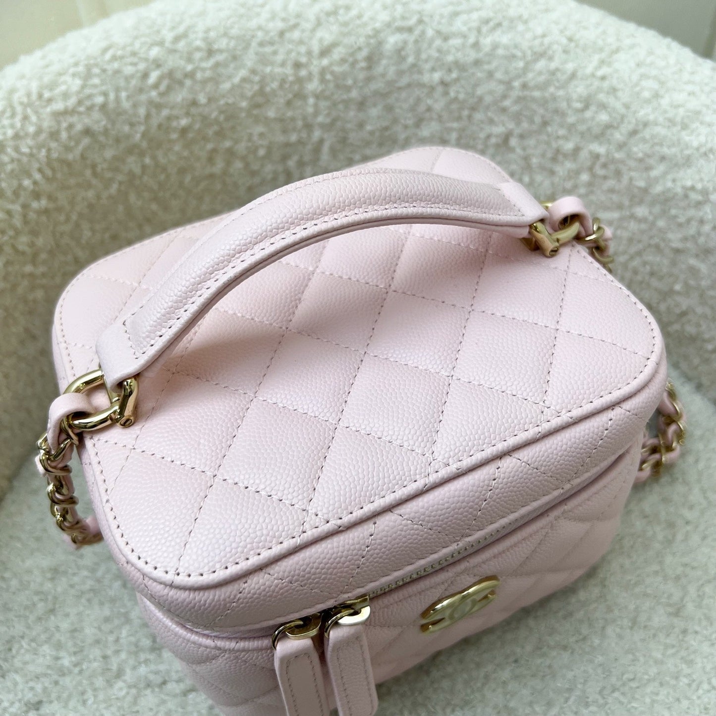 Chanel 22S Top Handle Vanity Case with Chain in Pink Caviar LGHW (Model: AS3171) Handbag