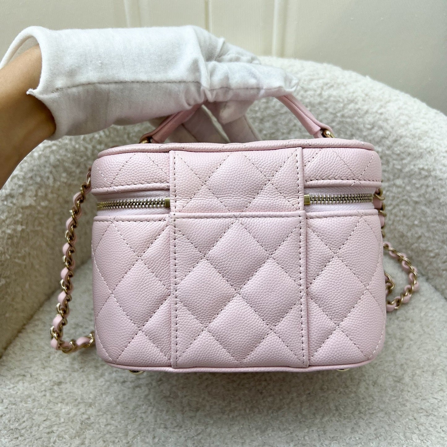 Chanel 22S Top Handle Vanity Case with Chain in Pink Caviar LGHW (Model: AS3171) Handbag