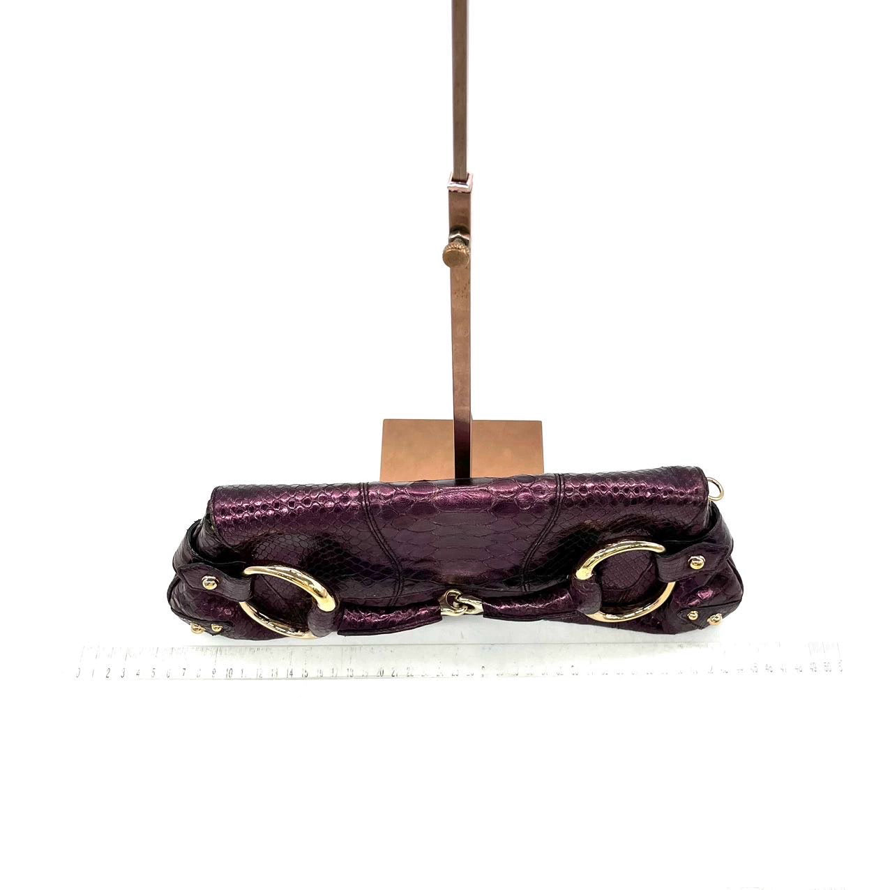 Gucci Horsebit 1955 Metallic Purple Lizard Skin Shoulder Bag Large