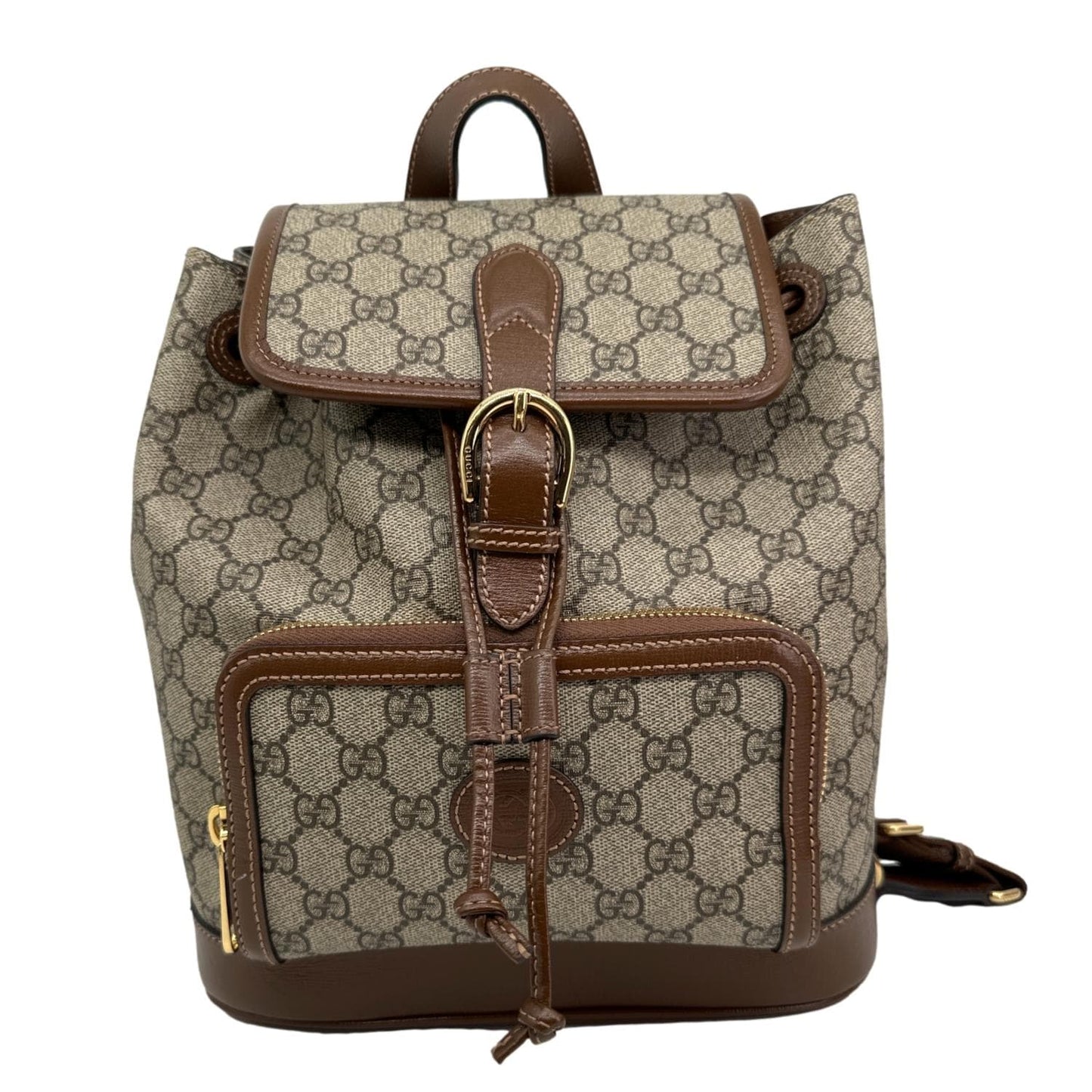 GUCCI Retro Interlocking G Buckle GG Supreme Azalea Calfskin Backpack Beige 674147