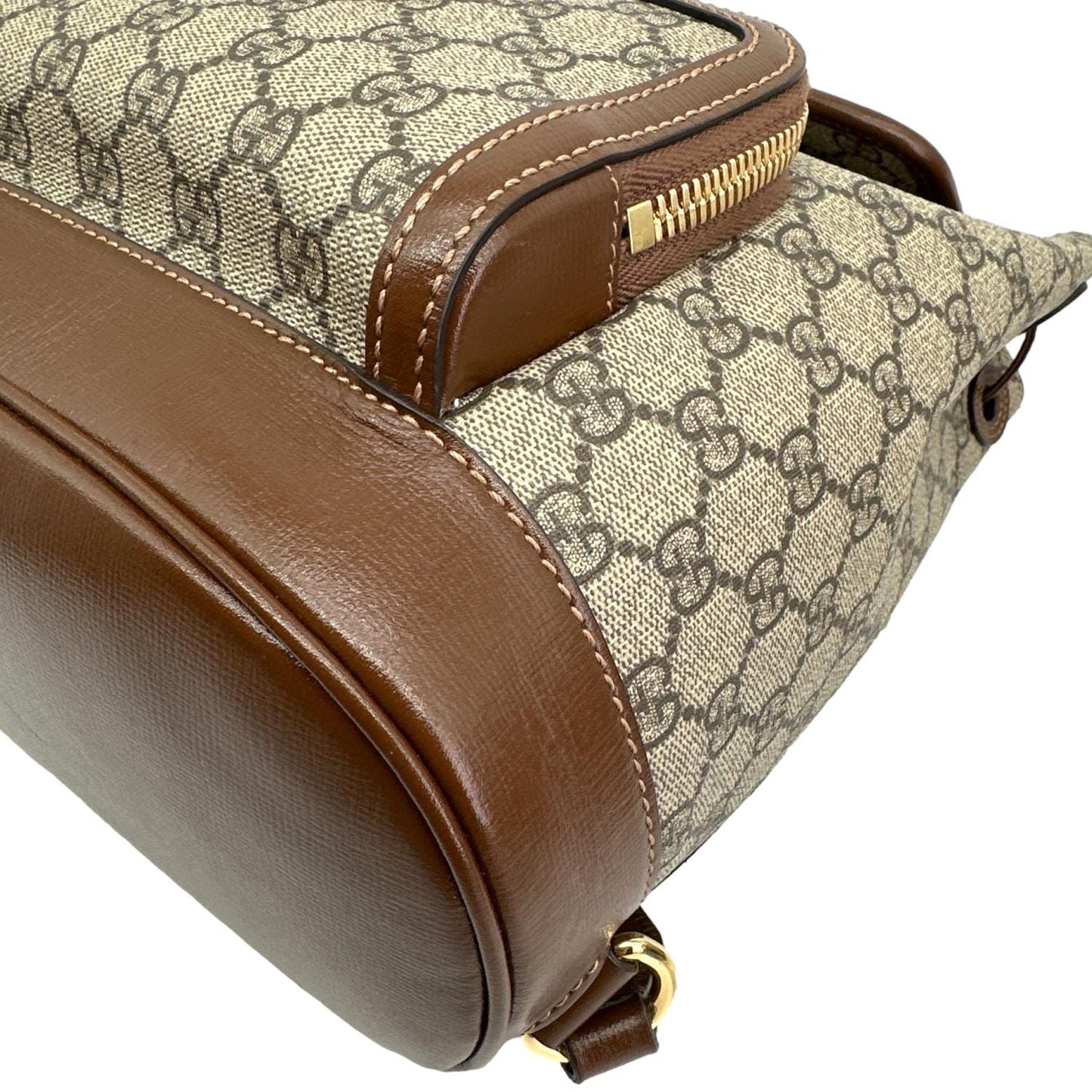 GUCCI Retro Interlocking G Buckle GG Supreme Azalea Calfskin Backpack Beige 674147