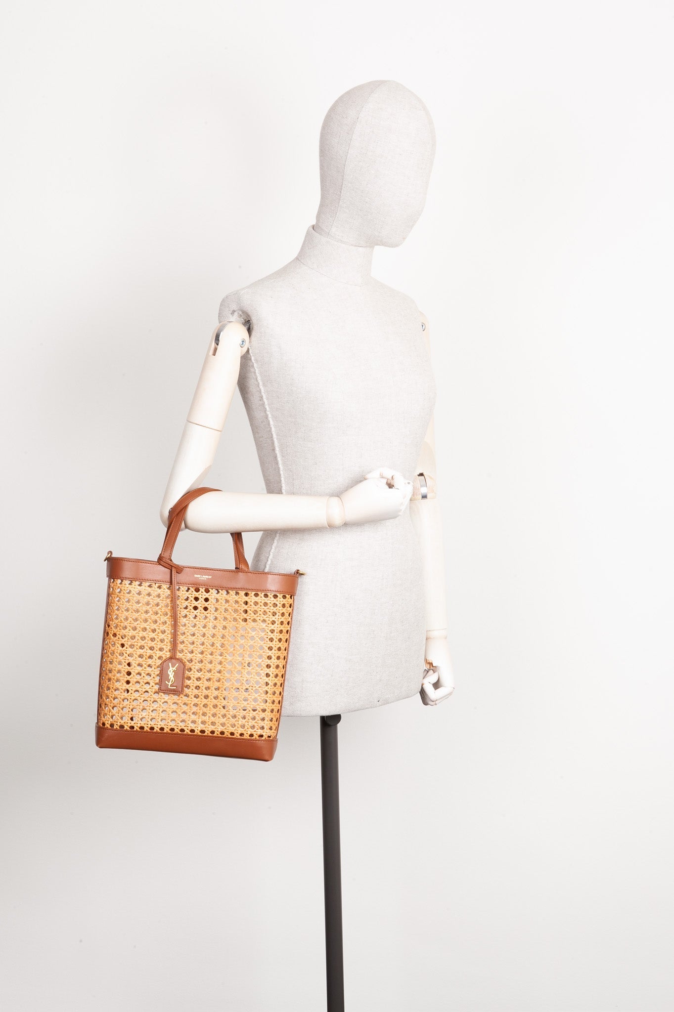 SAINT LAURENT Straw North South Shopping Tote Bag
