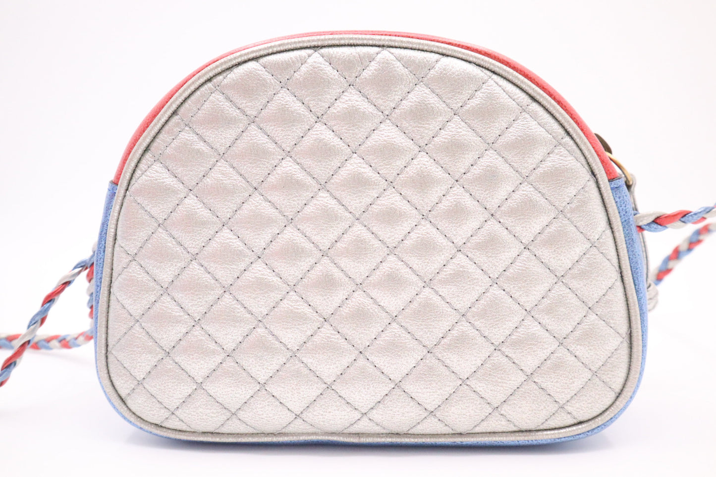 Gucci Trapuntata Crossbody Bag in Blue White and Red Metallic Leather