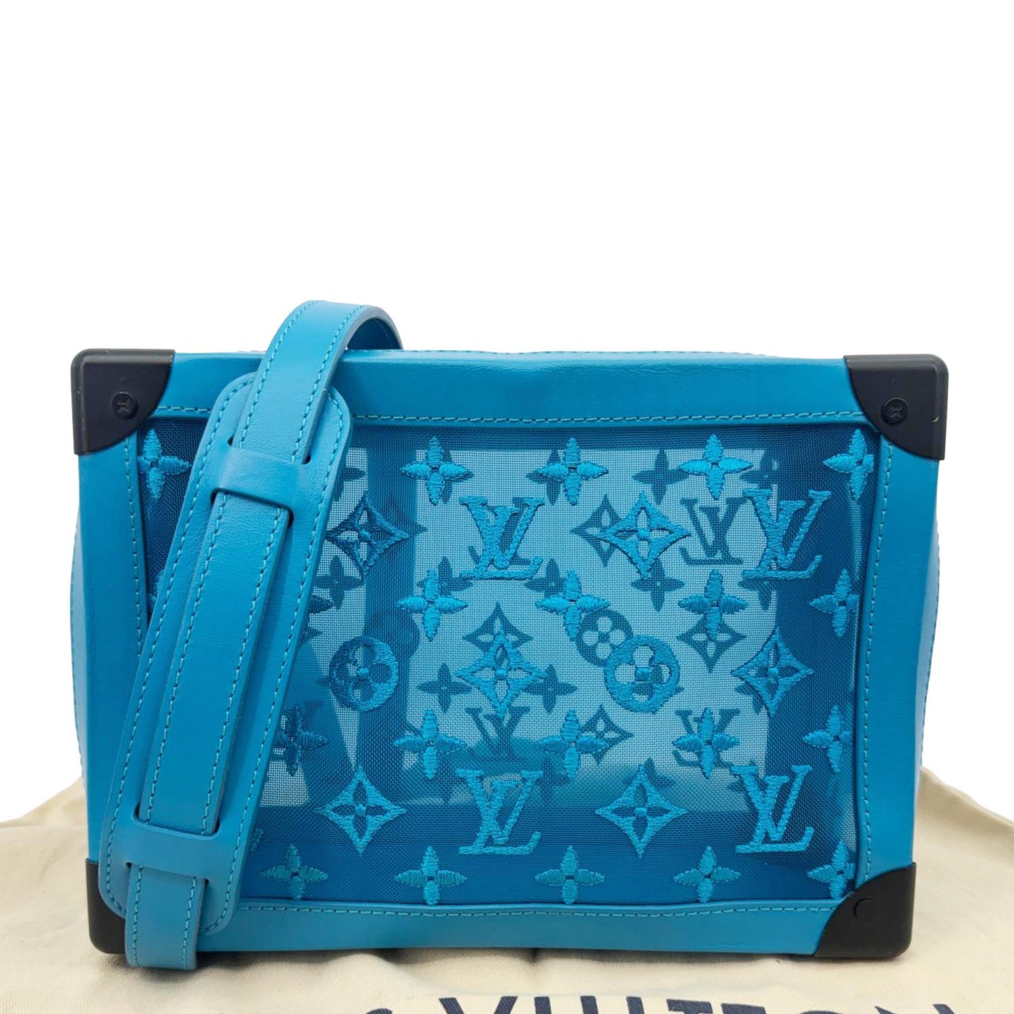 LOUIS VUITTON Soft Trunk Monogram Mesh Crossbody Bag Turquoise