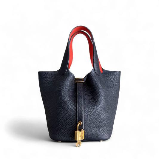 Hermes Picotin 18 - TC Clemence Leather Midnight Blue Gold Hardware Stamp X