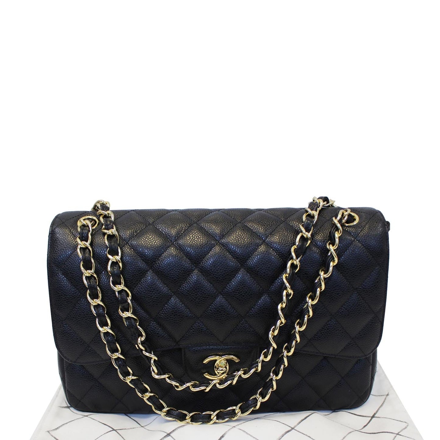CHANEL Classic Jumbo Caviar Leather Double Flap Shoulder Bag Black