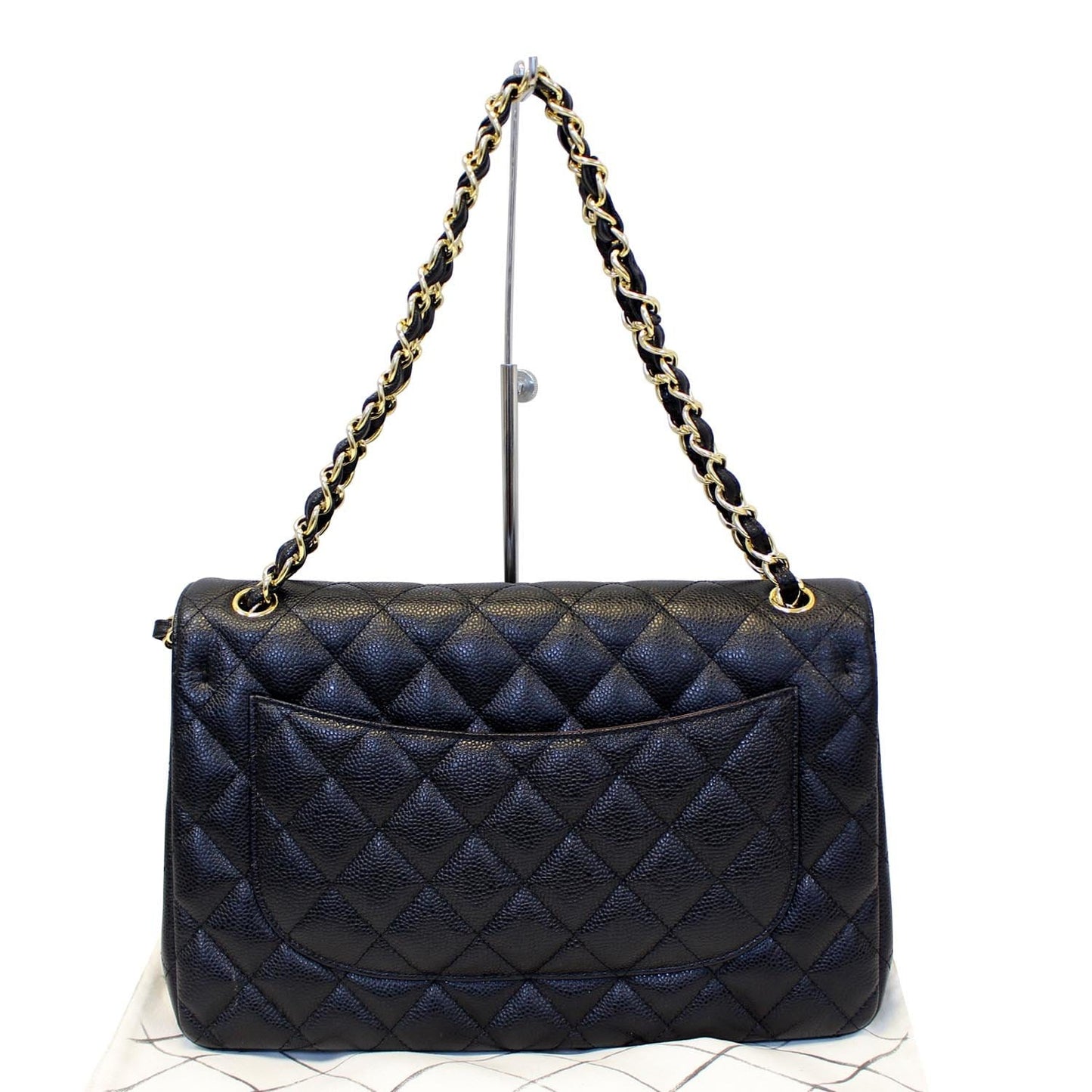 CHANEL Classic Jumbo Caviar Leather Double Flap Shoulder Bag Black