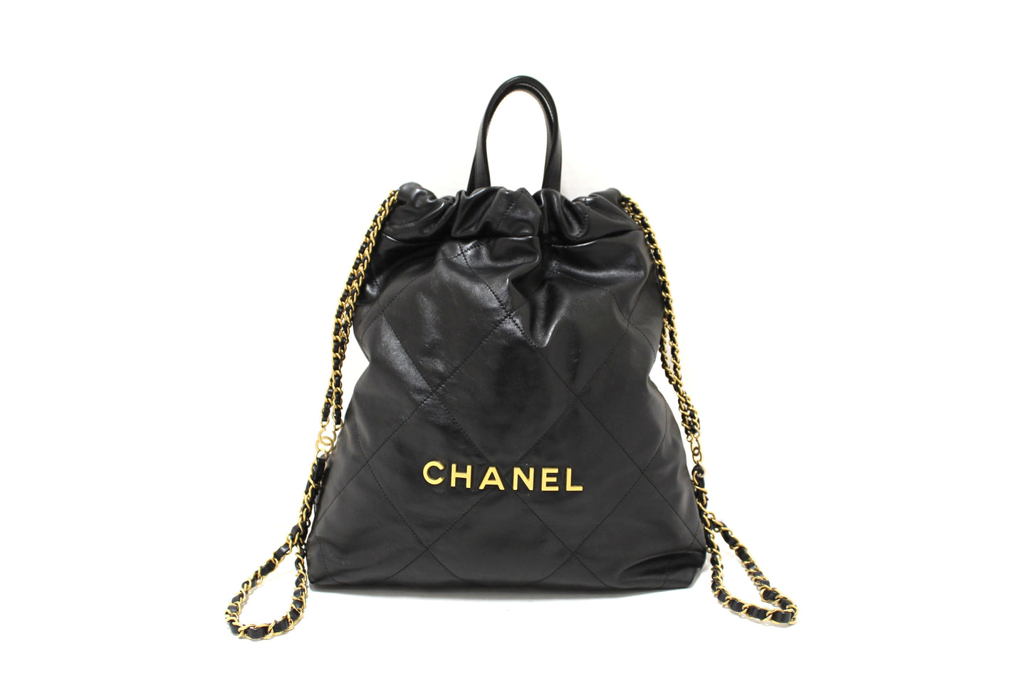 Chanel Black Chanel  Calfskin Leather Drawstring Chain Backpack