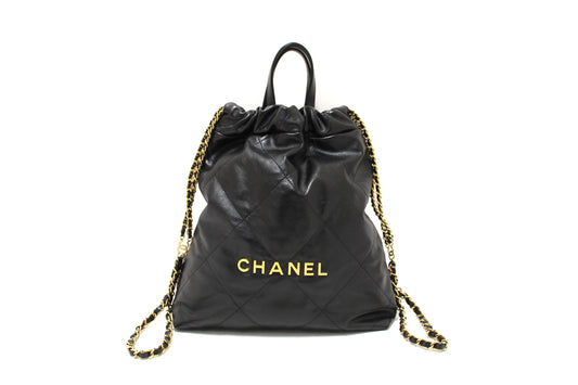 Chanel Black Chanel  Calfskin Leather Drawstring Chain Backpack