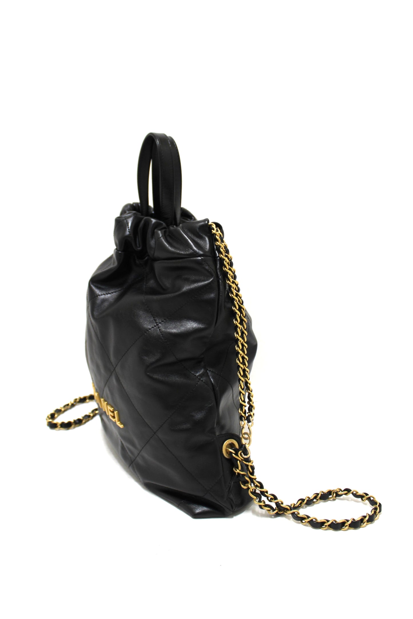 Chanel Black Chanel  Calfskin Leather Drawstring Chain Backpack