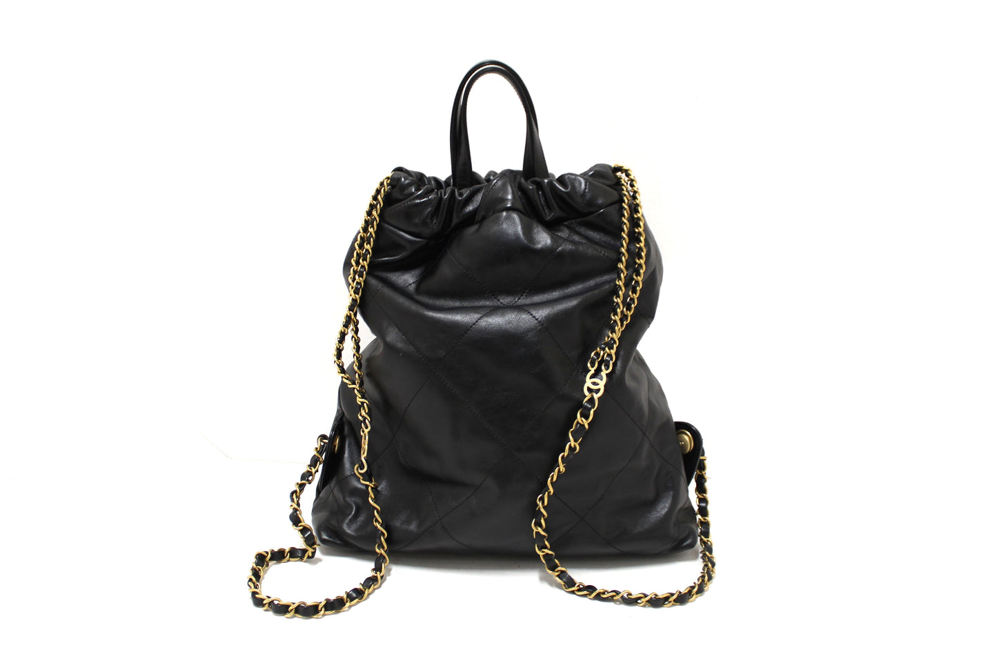 Chanel Black Chanel  Calfskin Leather Drawstring Chain Backpack