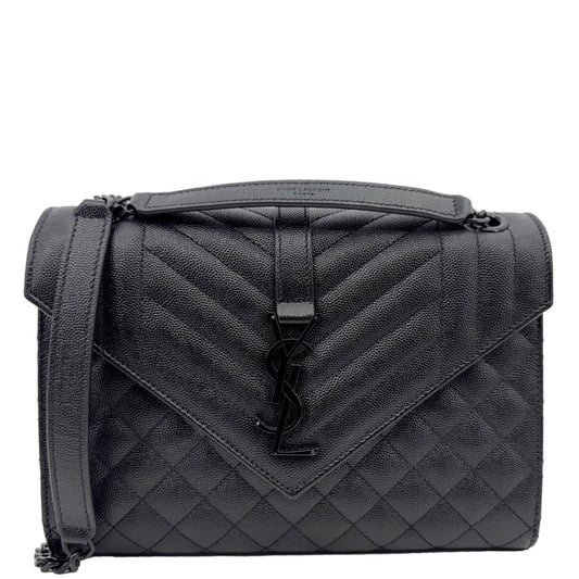 YVES SAINT LAURENT Envelope Medium Grain De Poudre Leather Shoulder Bag Black