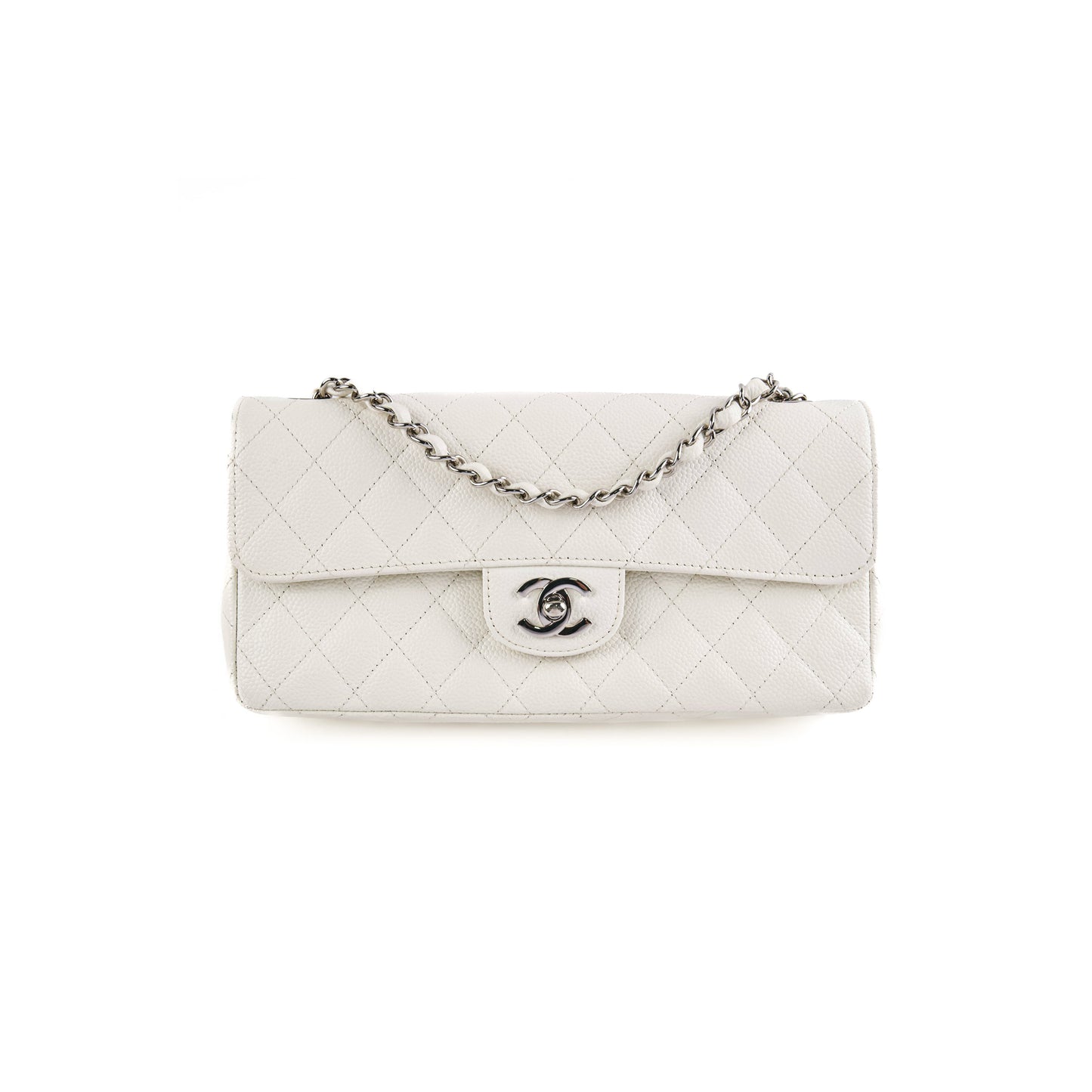 Chanel White Caviar East West Flap Shoulder Bag