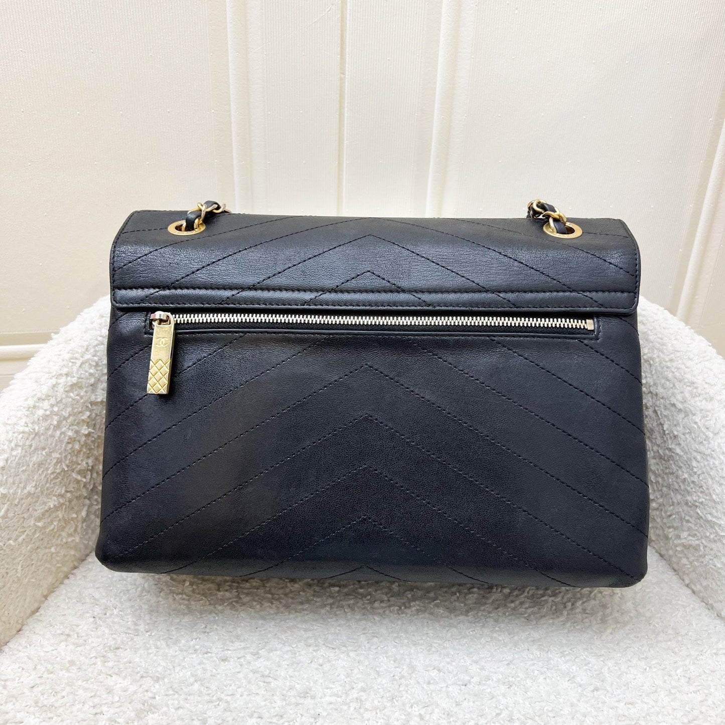 Chanel Medium Envelope Flap Bag in Chevron Quilted Black Calfskin and AGHW