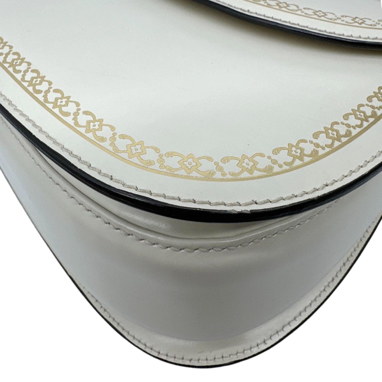 GUCCI Bamboo Web Medium Printed Leather Top Handle Shoulder Bag Off White 495880