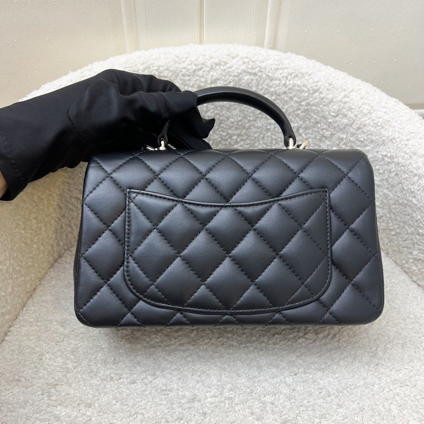Chanel Classic Top Handle Mini Rectangle Flap in Black Lambskin and LGHW (Model: AS2431) Handbag
