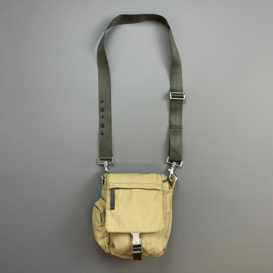 Prada Sport Beige 00s Nylon Crossbody Utility Canvas Spellout Satchel Bag