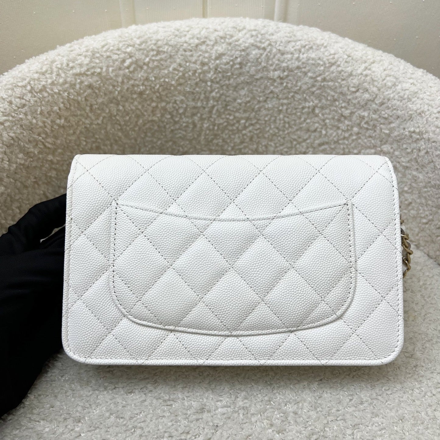 Chanel 25P Wallet on Chain WOC in White Caviar and LGHW (Model: AP4299) Crossbody