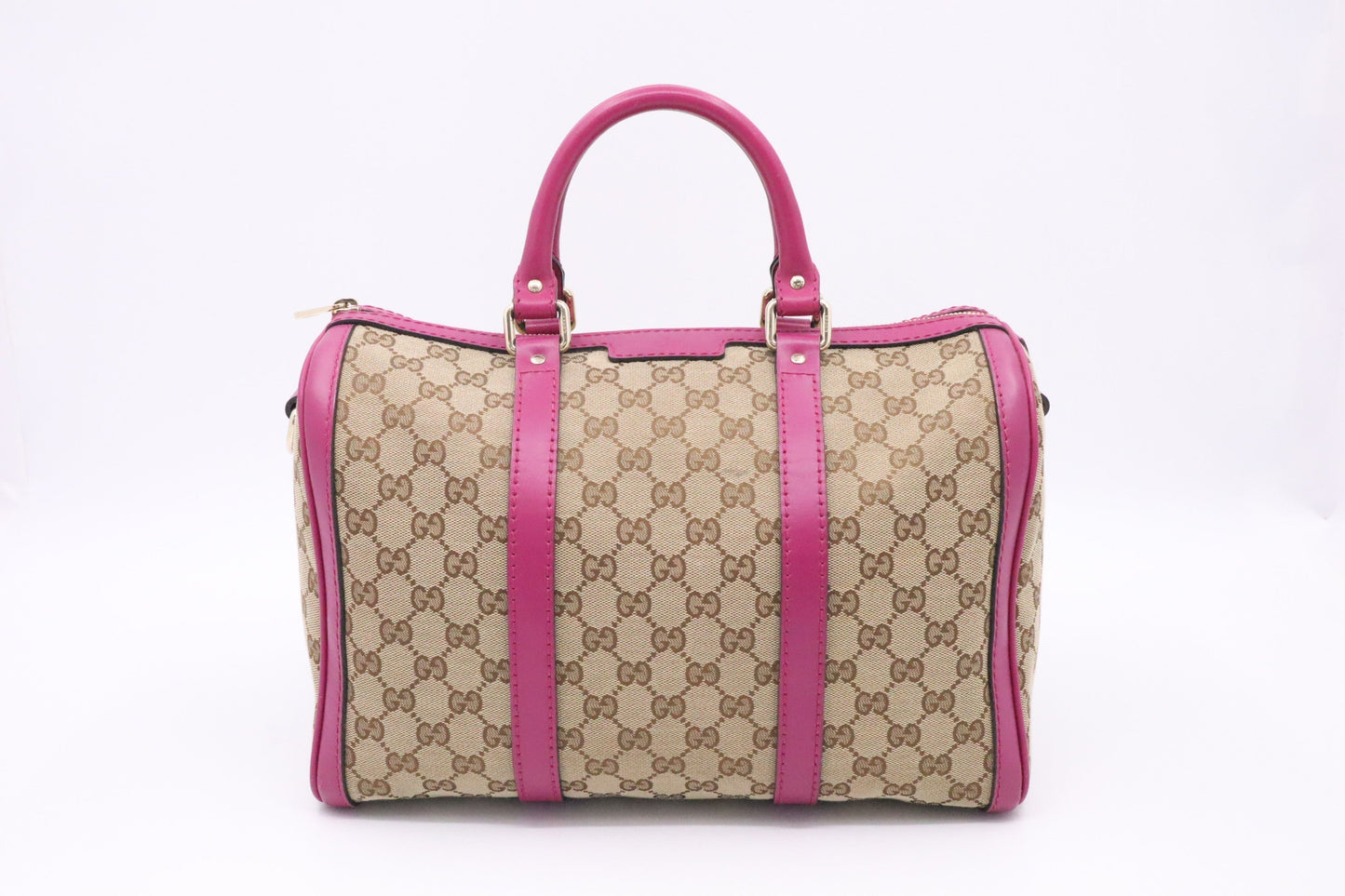 Gucci Boston Bag in Brown Canvas & Fuschia Leather