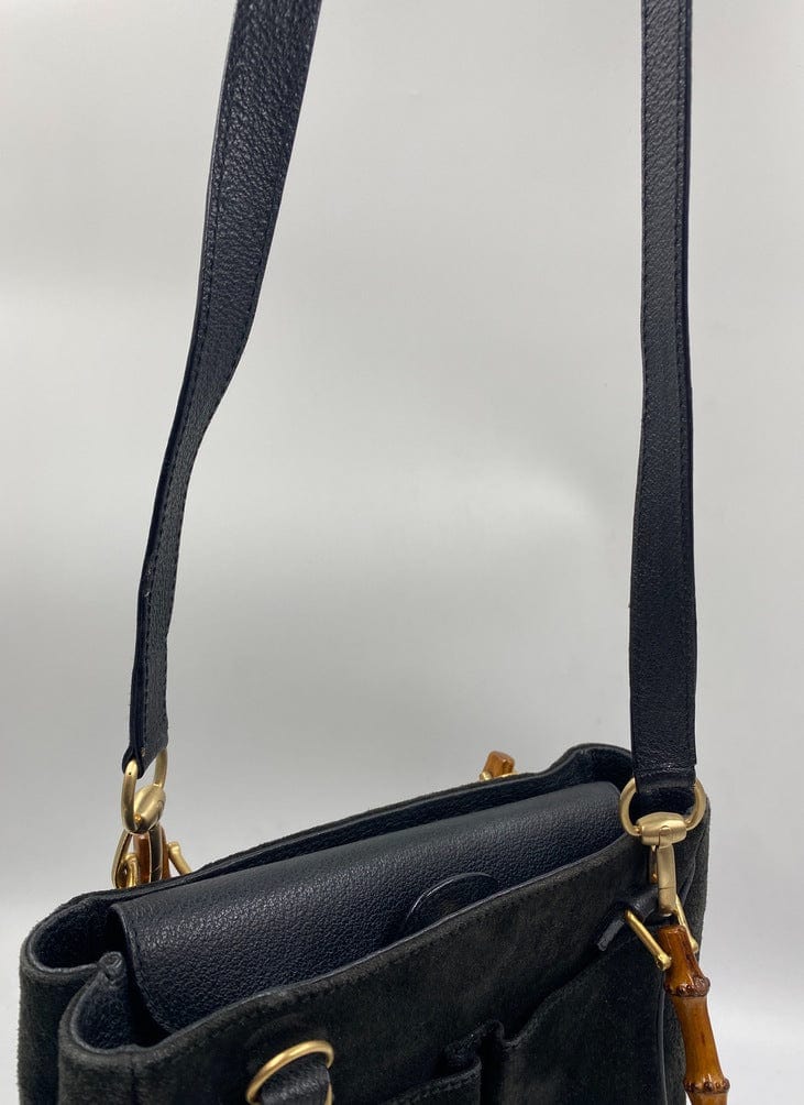 Gucci Bamboo Black Leather Suede Tote Style 2