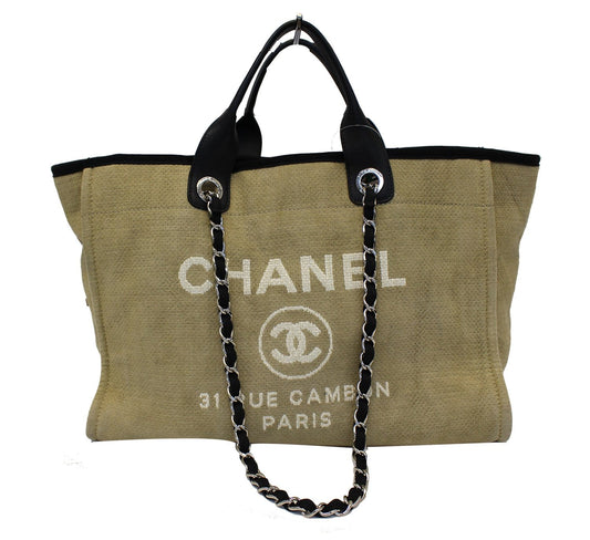 CHANEL Beige Denim Deauville Large Shopping Tote Bag