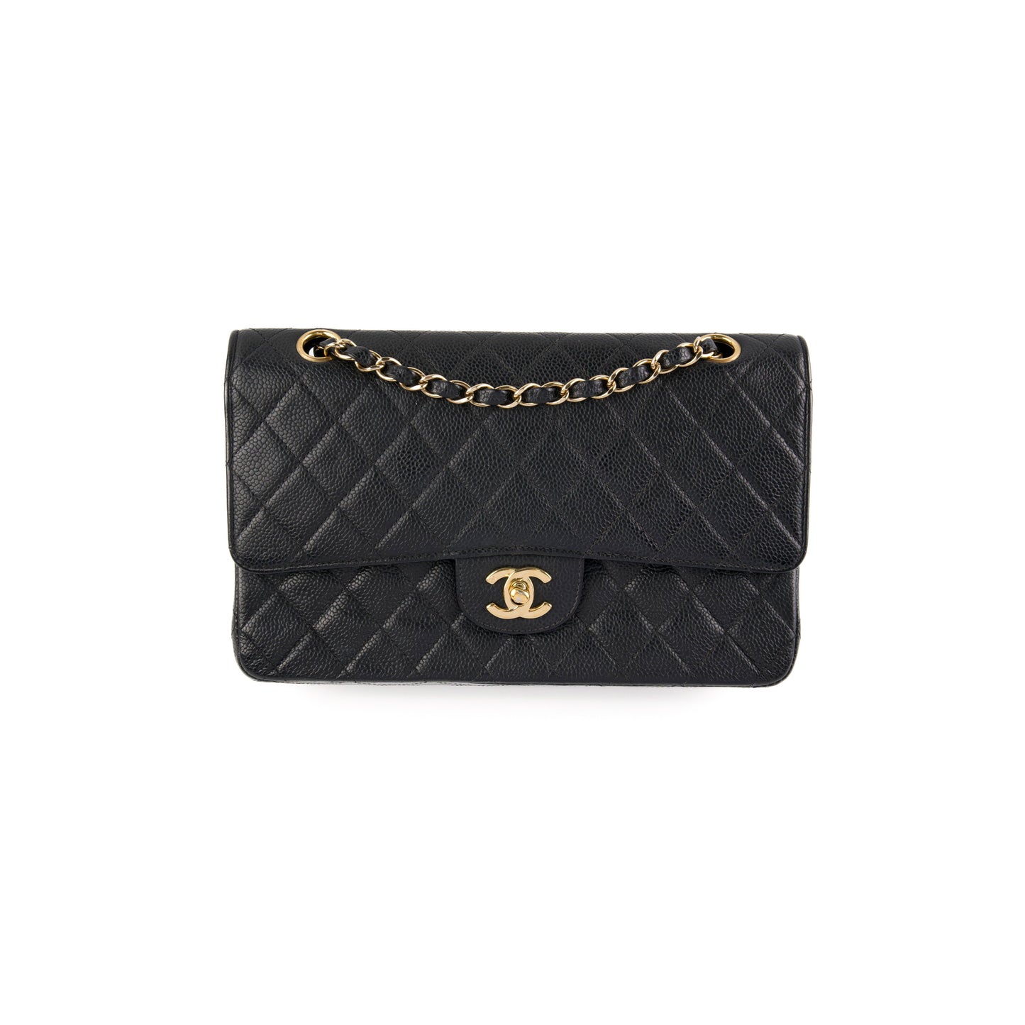 ITEM 17 - Chanel  Classic Medium/Large Black Caviar 24K Gold