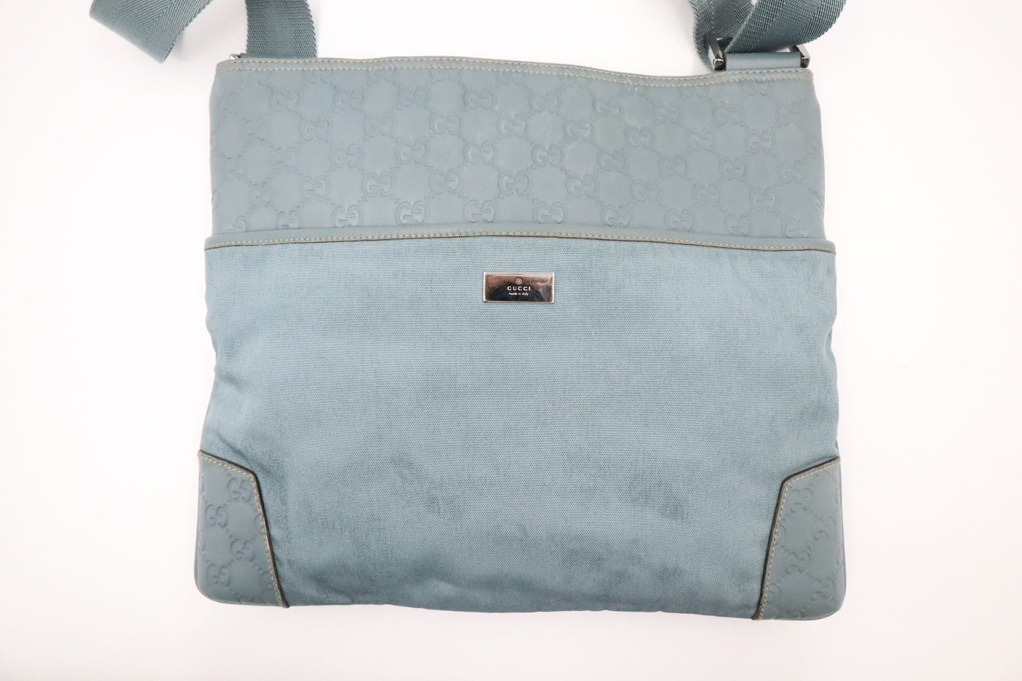 Gucci Crossbody in Light Blue Canvas & Guccissima Leather
