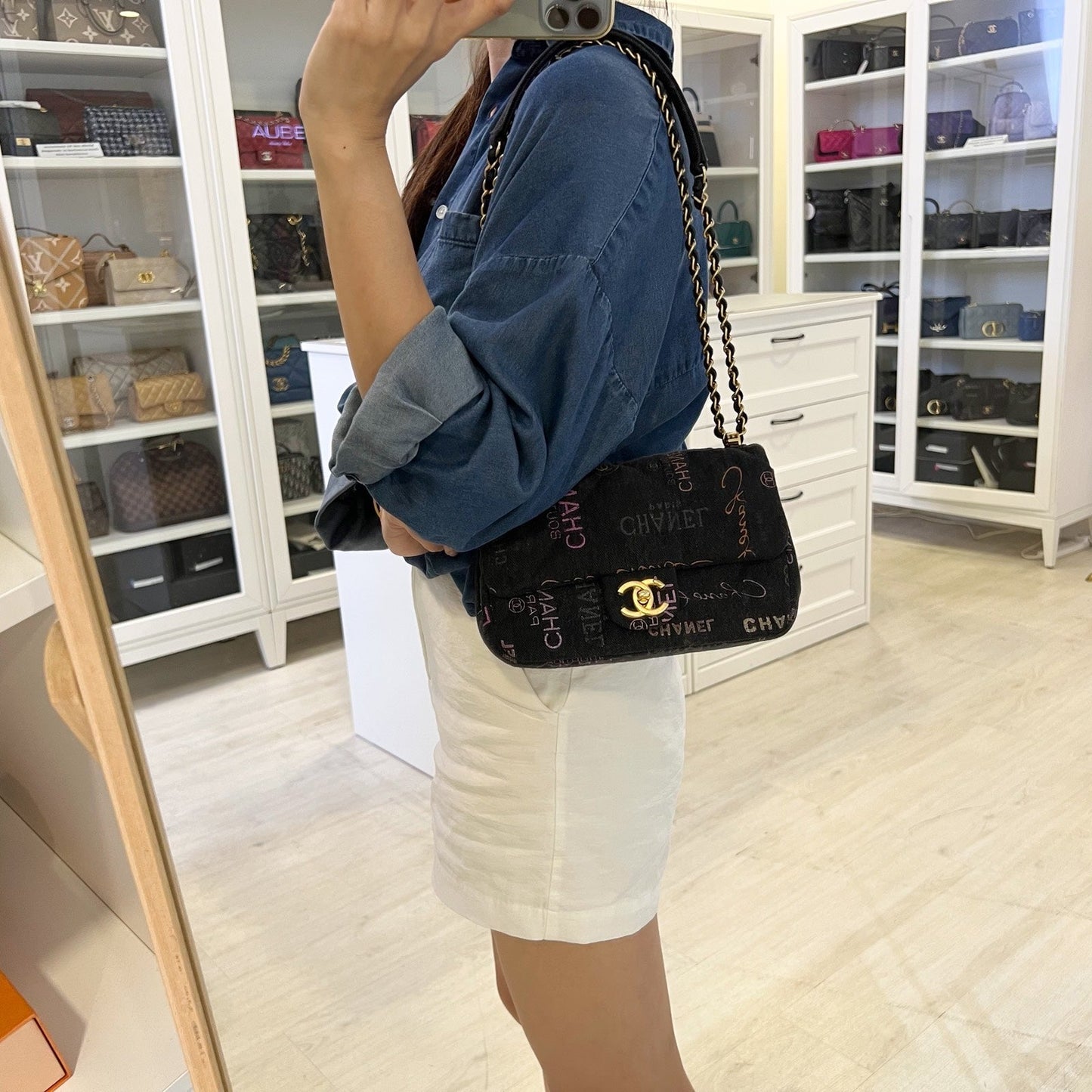 Chanel 22P Mood Small Flap Bag in Black Printed and AGHW