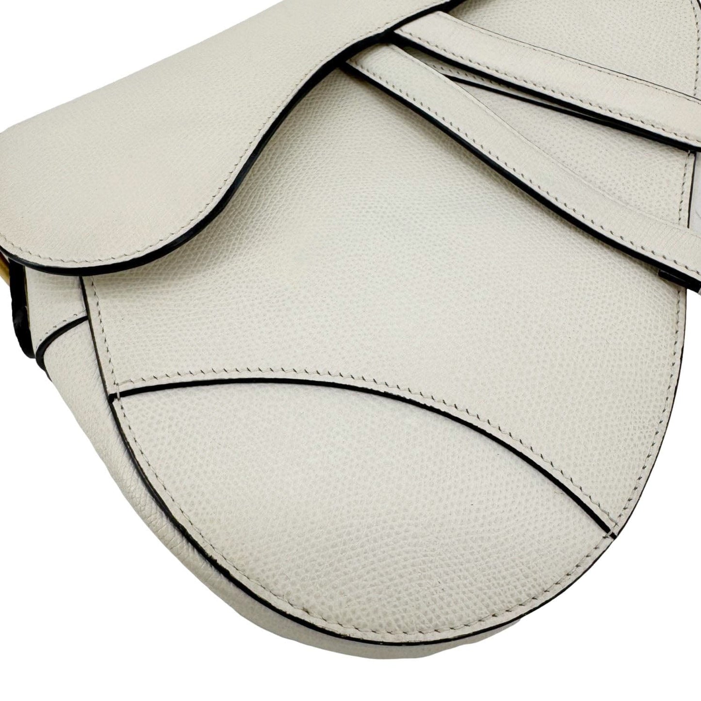 CHRISTIAN DIOR Saddle Leather Satchel Bag Off White