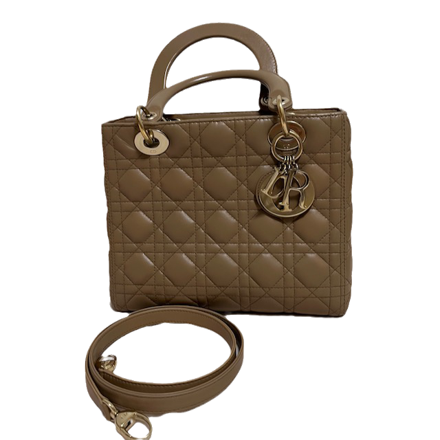 Lady Dior Medium Beige Cannage Lambskin Leather