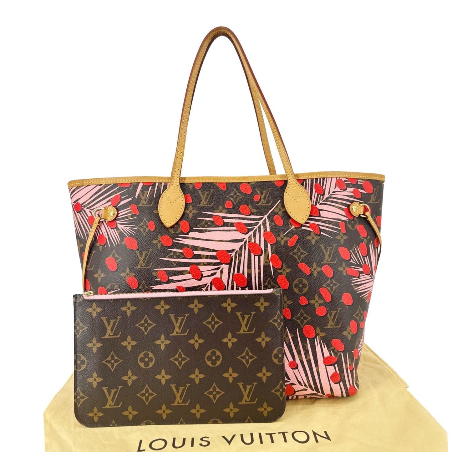 LOUIS VUITTON Neverfull MM Jungle Dots Monogram Canvas Tote Bag Brown