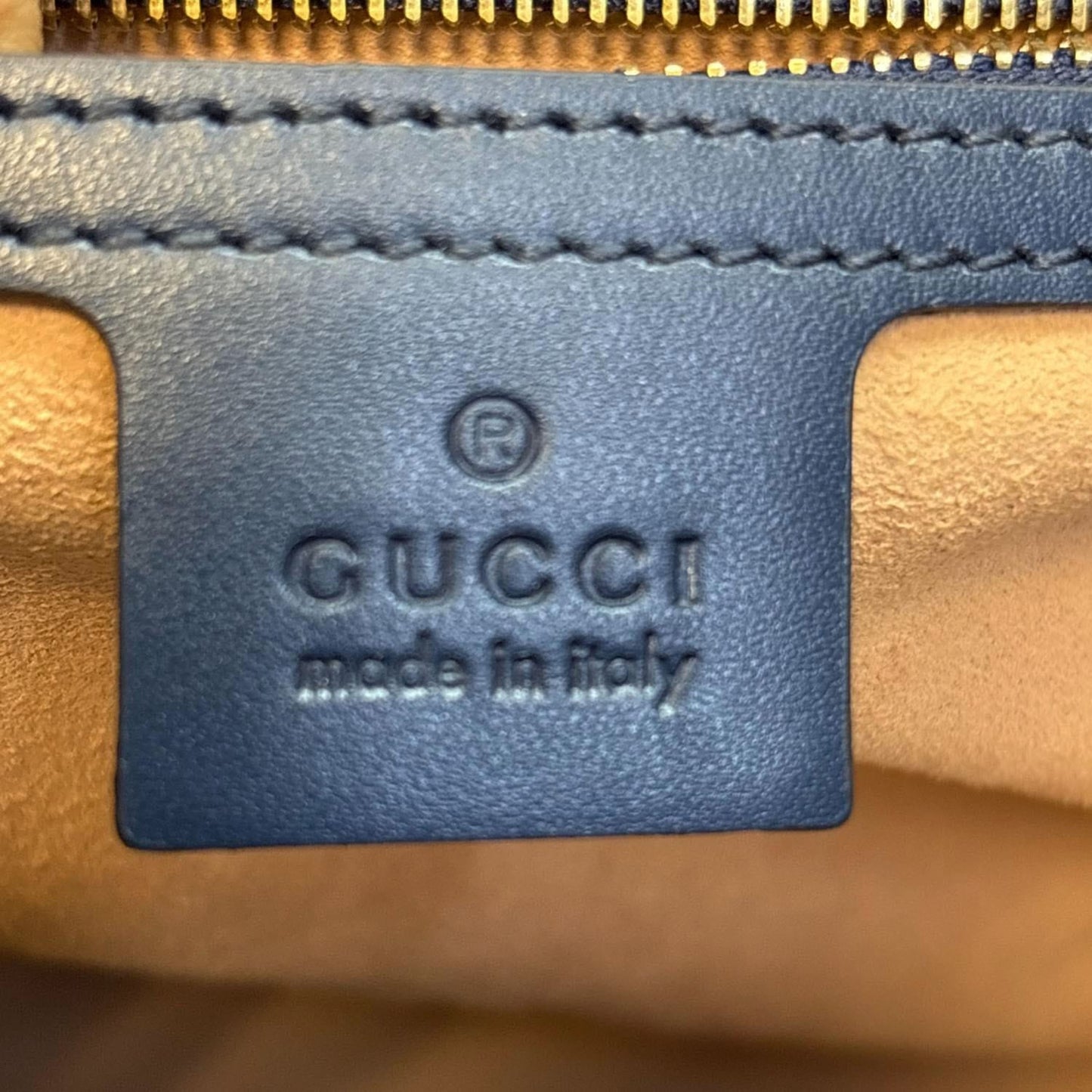 GUCCI Padlock Medium GG Leathrer Chain Shoulder Bag Navy Blue 409486