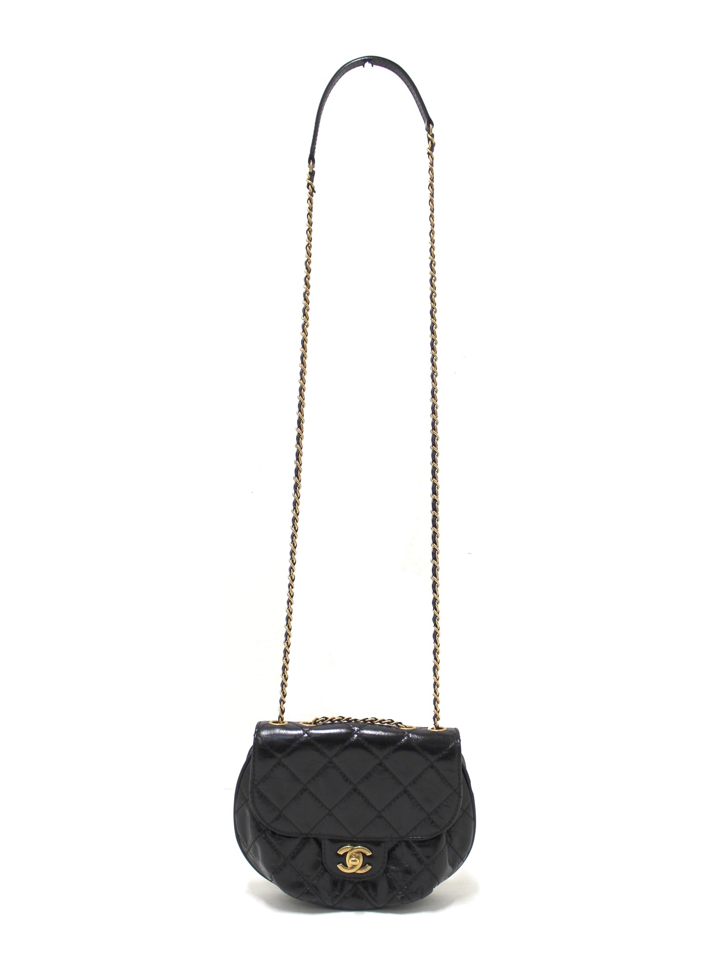 Chanel Black Aged Calfskin Quilted Mini Haft Moon Bag