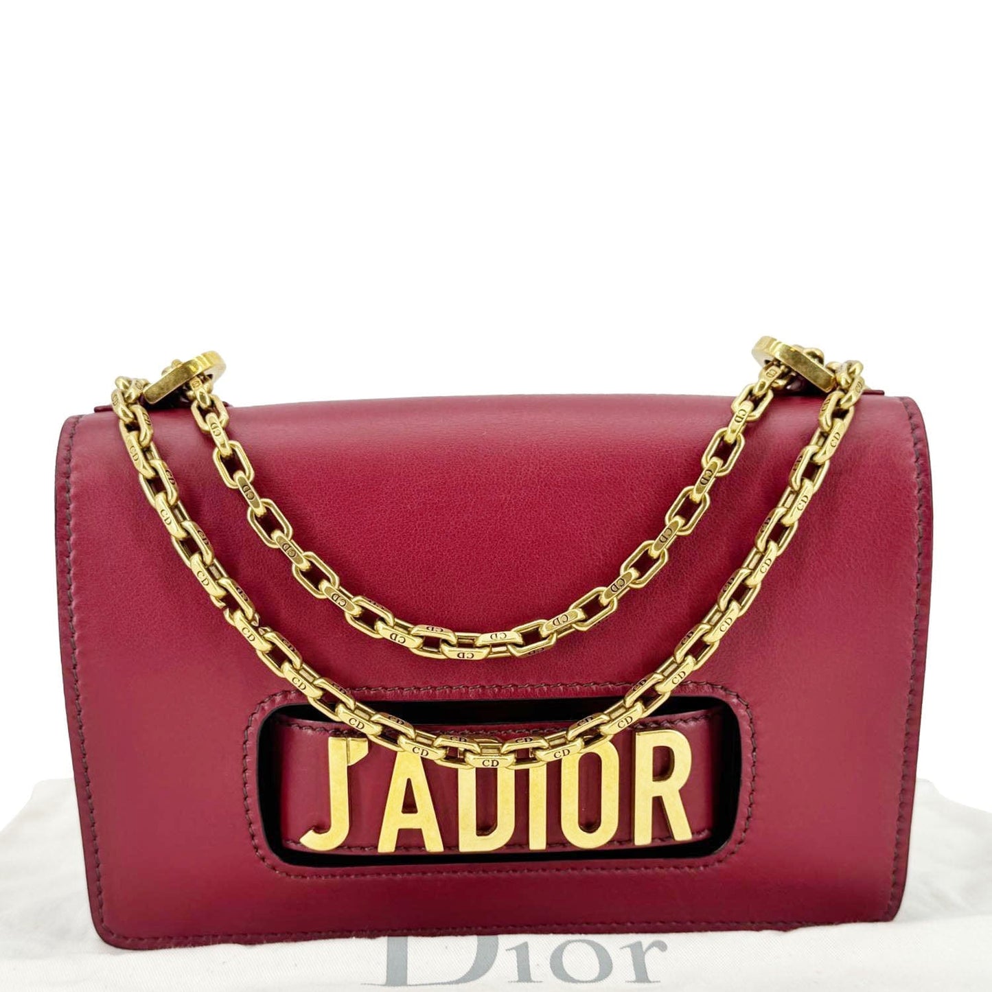 CHRISTIAN DIOR J'Adior Flap Medium Leather Chain Shoulder Bag Red