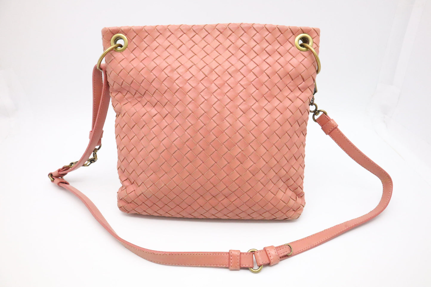 Bottega Veneta Leather Crossbody in Pink Intrecciato (Adjustable)