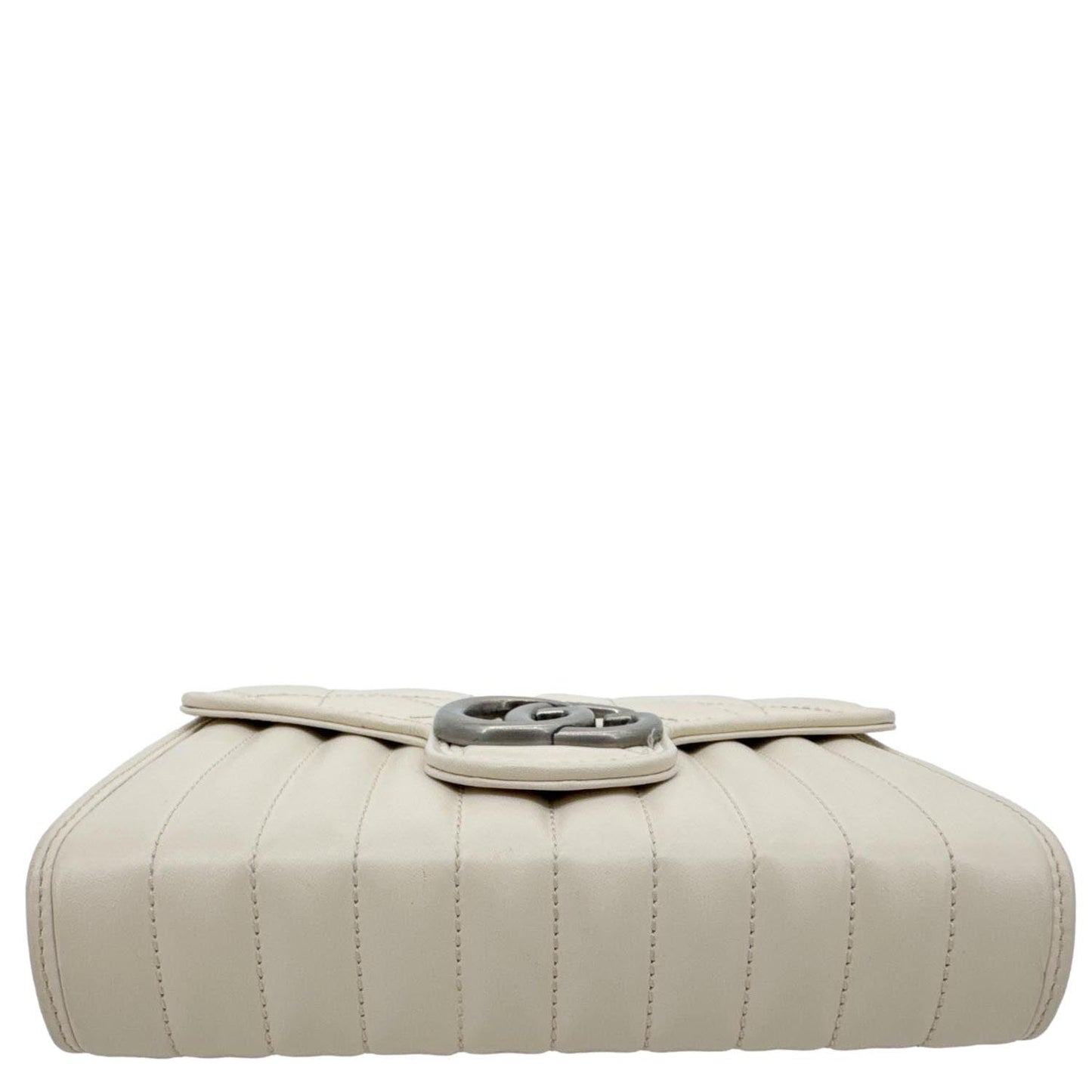 GUCCI Aria Marmont GG Calfskin Matelasse Leather Chain Wallet Mystic White 474575