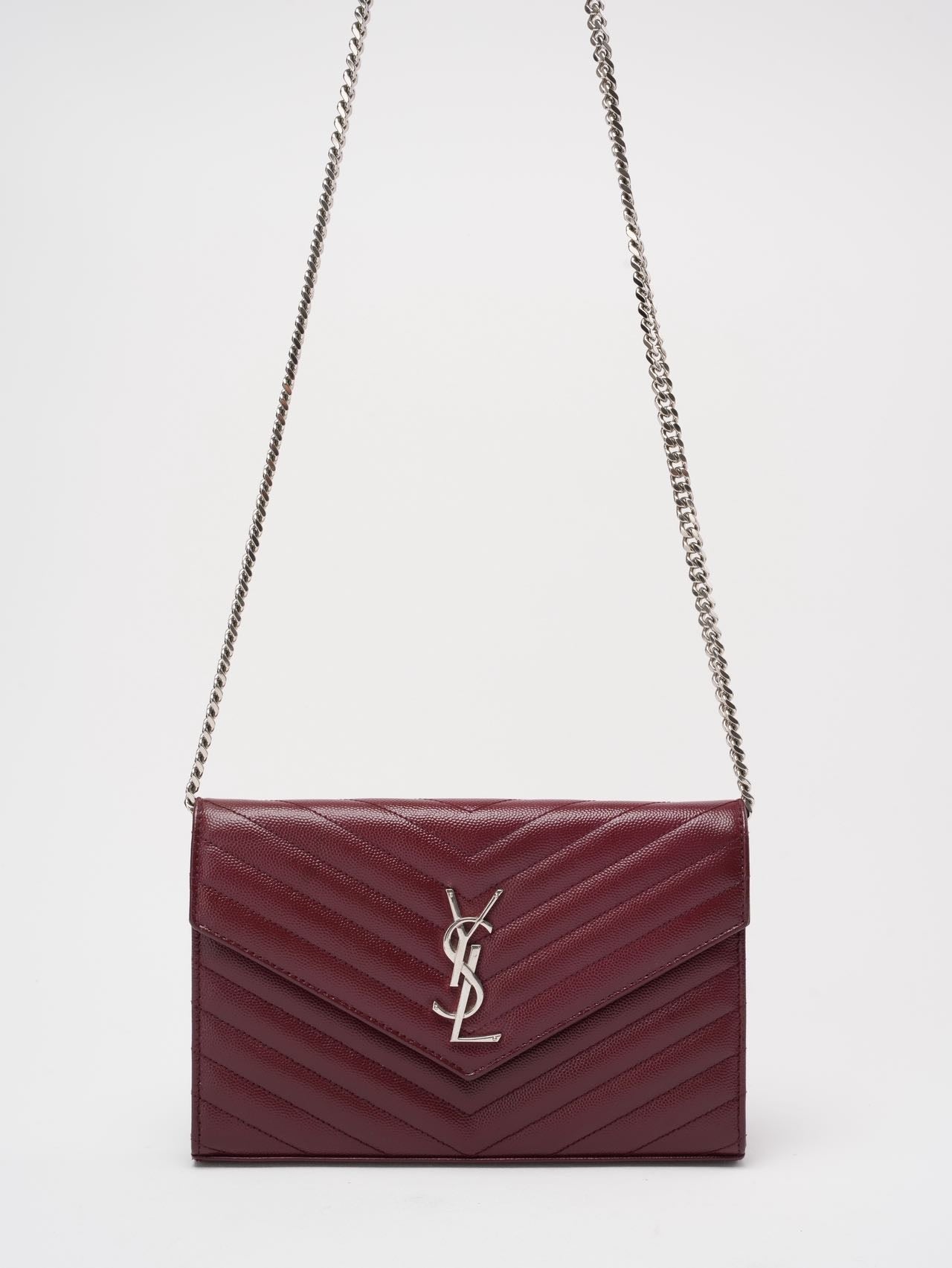 Saint Laurent Medium Wallet on Chain Burgundy Monogram