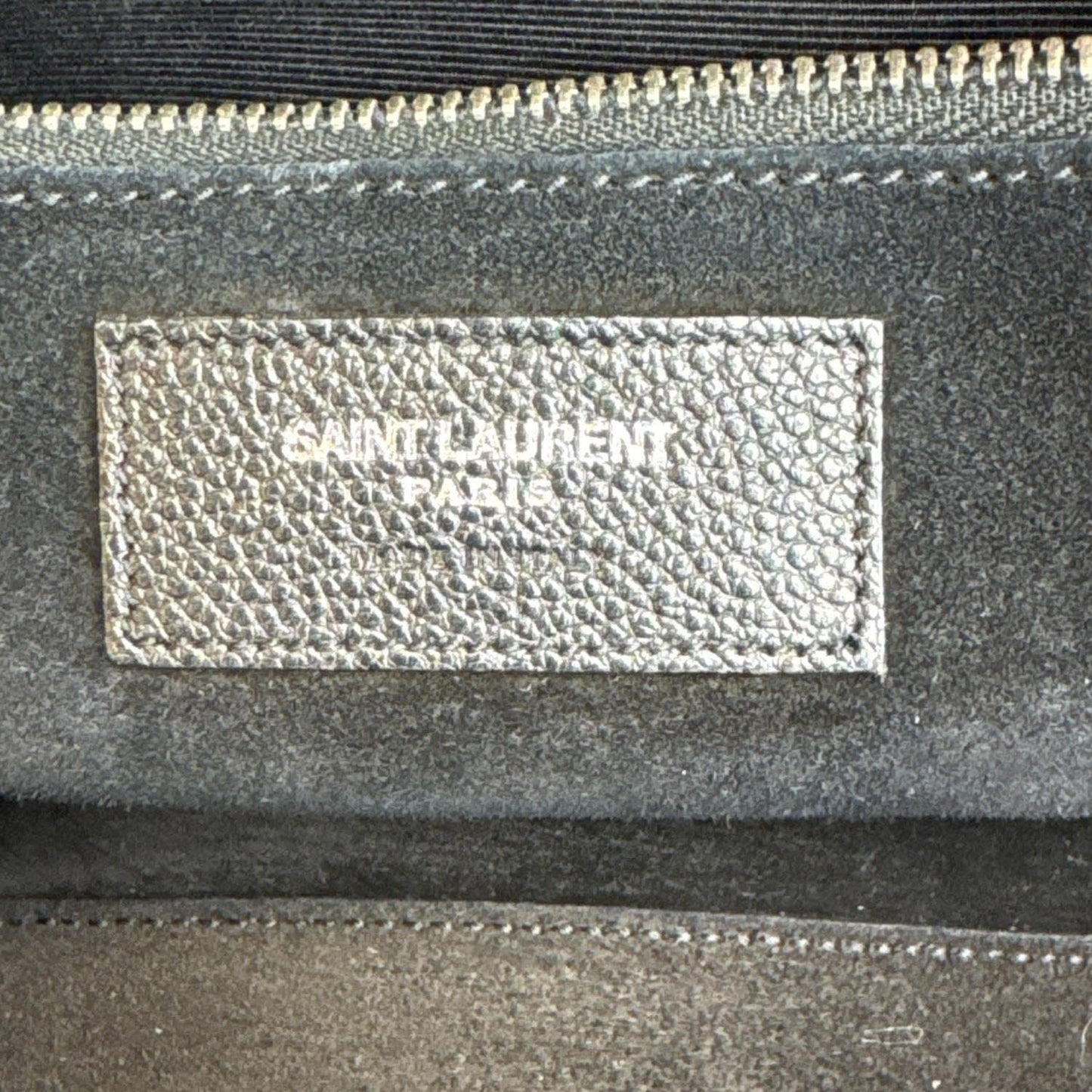 YVES SAINT LAURENT Cabas Rive Gauche Small Pebbled Leather Satchel Bag Black