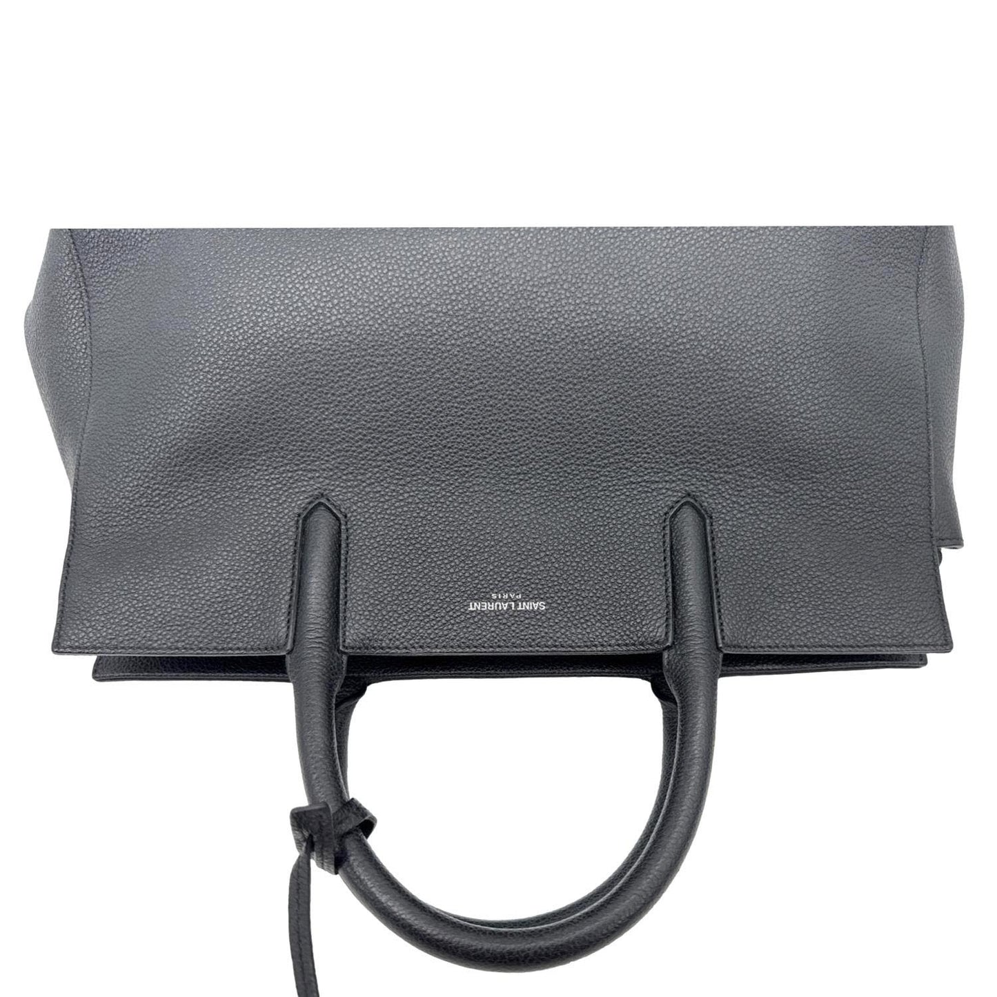 YVES SAINT LAURENT Cabas Rive Gauche Small Pebbled Leather Satchel Bag Black