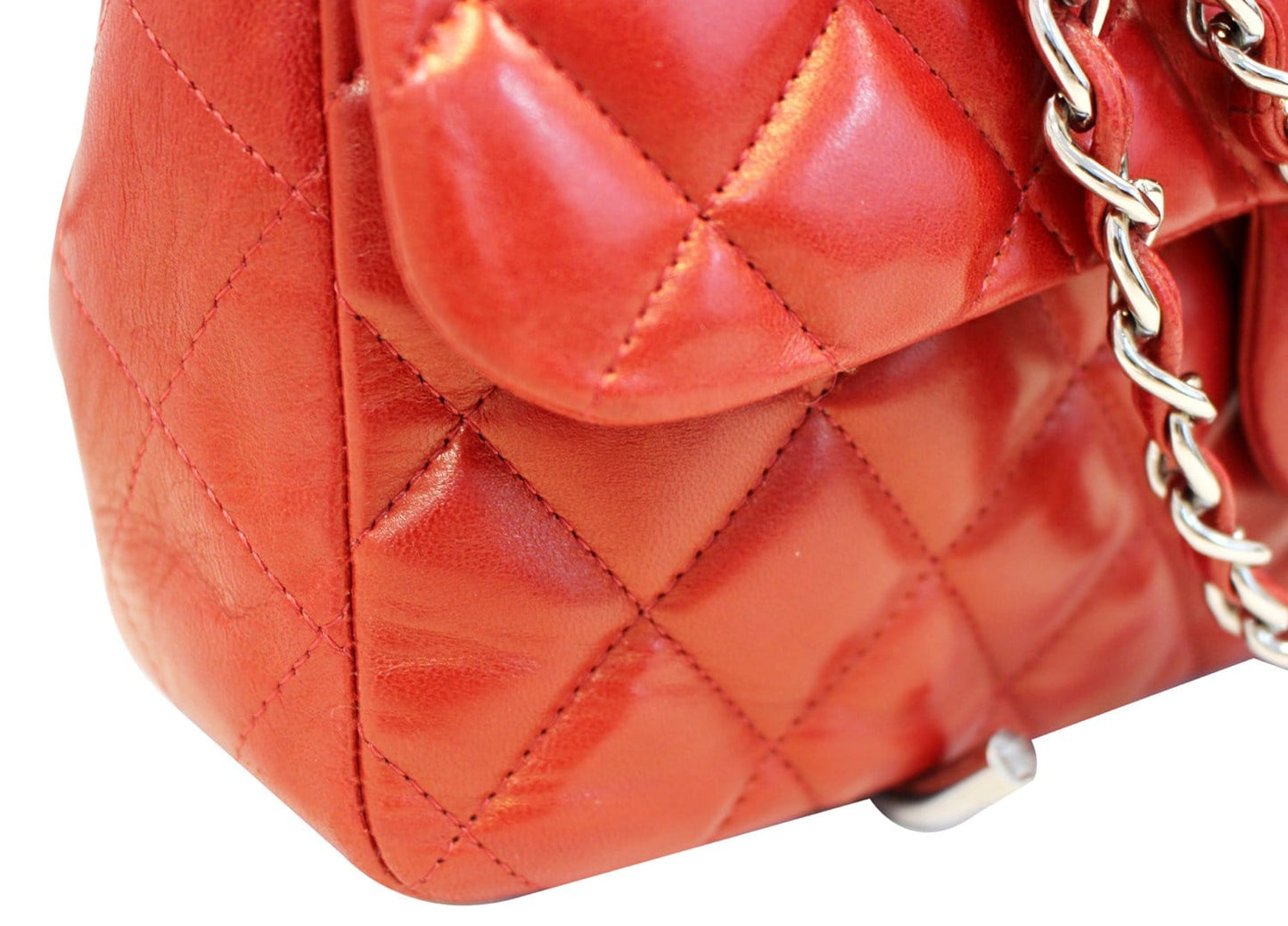 CHANEL Red Quilted Lambskin Leather Classic Jumbo Double Flap Bag