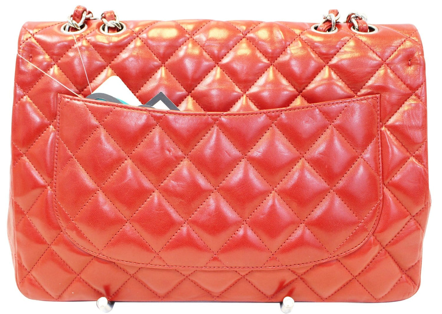 CHANEL Red Quilted Lambskin Leather Classic Jumbo Double Flap Bag