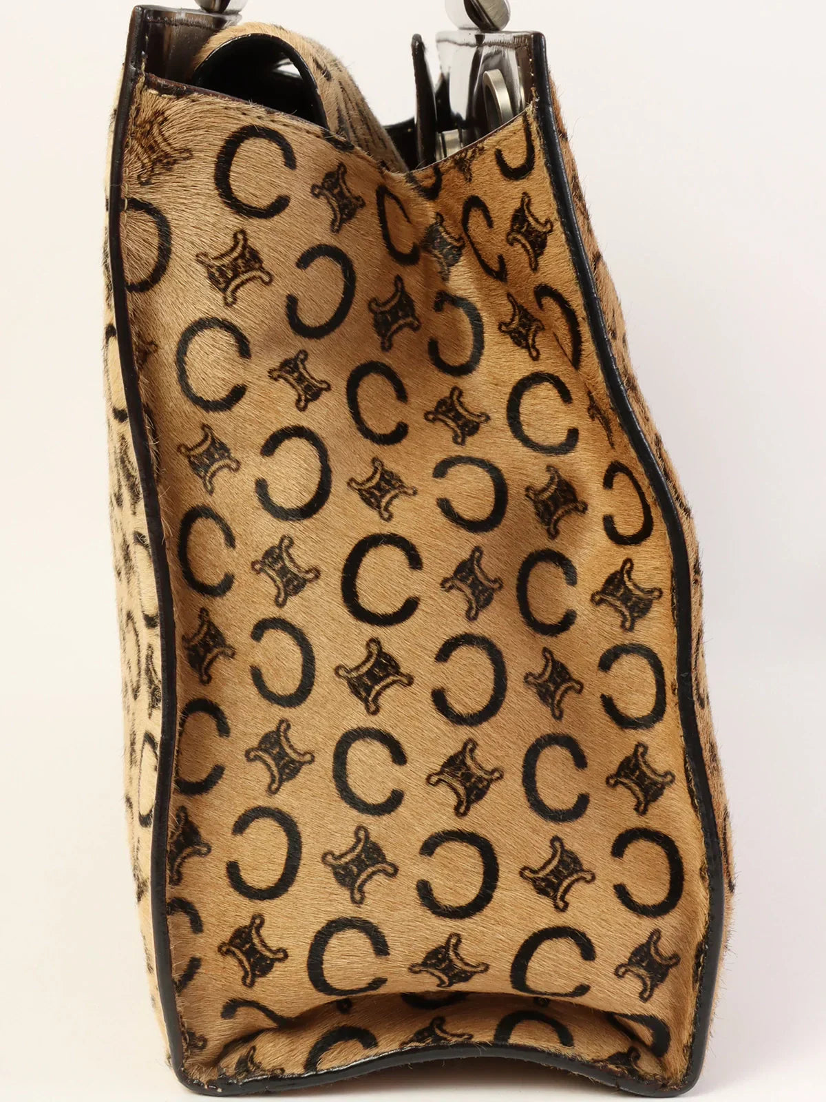 Luxury CELINE Unborn Calf C Macadam Pattern Top Handle Bag Beige/Dark Brown