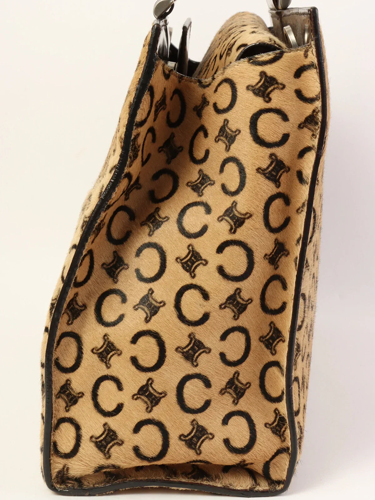 Luxury CELINE Unborn Calf C Macadam Pattern Top Handle Bag Beige/Dark Brown