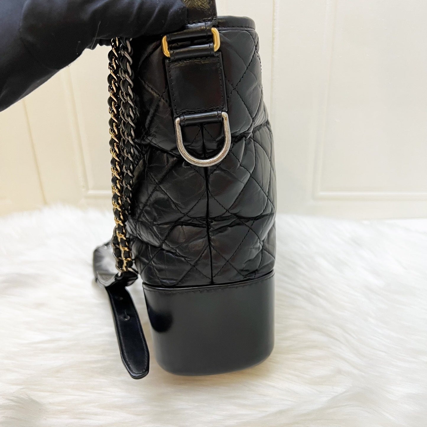 Chanel Large Gabrielle Hobo in Black Distressed Calfskin and 3 Tone HW Shoulder Bag