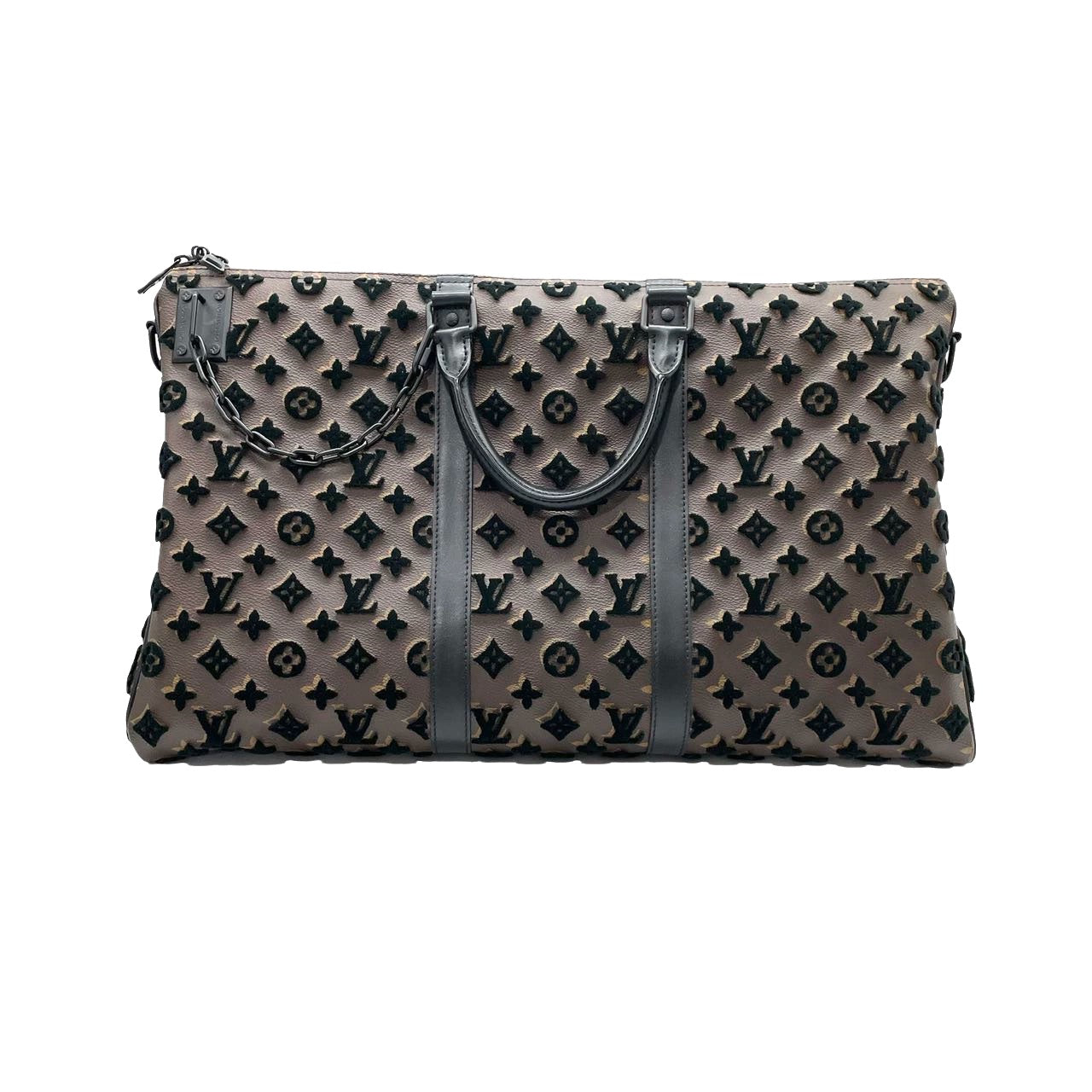Louis Vuitton Keepall Triangle Bag 50 Canvas Shoulder Strap Monogram Tufting Brown Black Never Worn